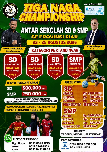Tiga Naga Championship ke-II 2026 antar SD-SMP Se Provinsi Riau